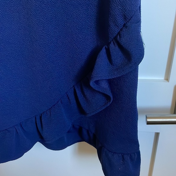 Navy Blue classic dress with asymmetrical ruffle - Picture 2 of 5